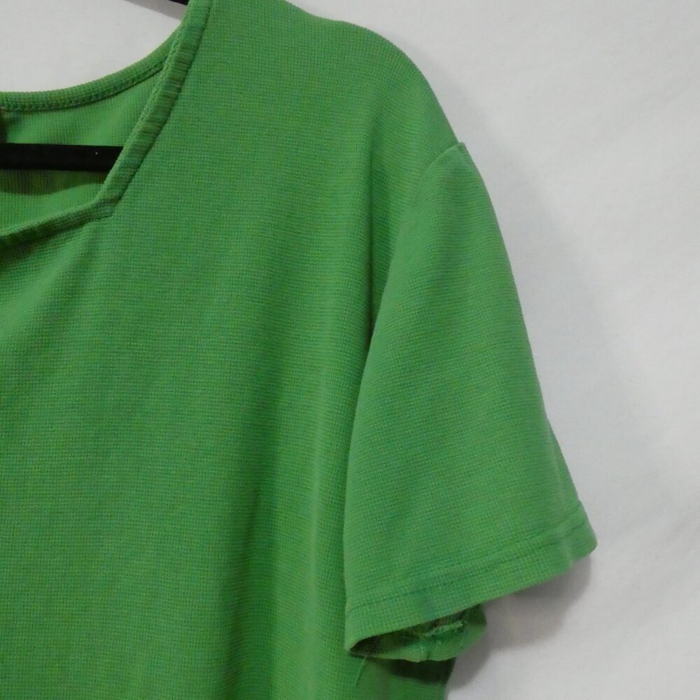 TALBOTS  Bright Green Square Neck Short Sleeve Cotton Tee - P2P 22" - Picture 5 of 13